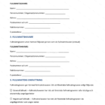 Första sidan av en A4-allmänfullmakt (sida 1/6), formulär med textfält, kryssrutor och plats för underskrift.